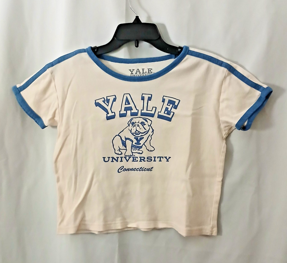 Yale University Bulldog Circle Shirt Blue Graphic/Off White *Womens M/Junior XL